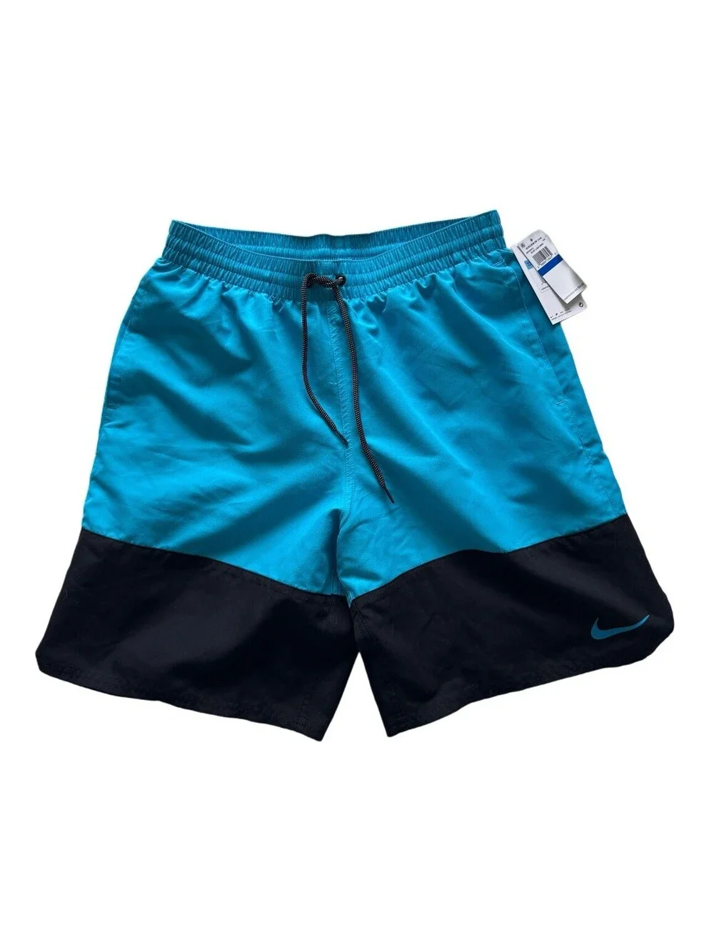 NWT- Nike Mens Sz M Swim Bottom Board Shorts Swim Trunks NESSA568-480 Black Blue